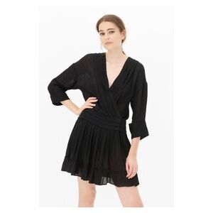 SANDRO • OBI Wrap-Effect Checked Voile Mini Dress in Black